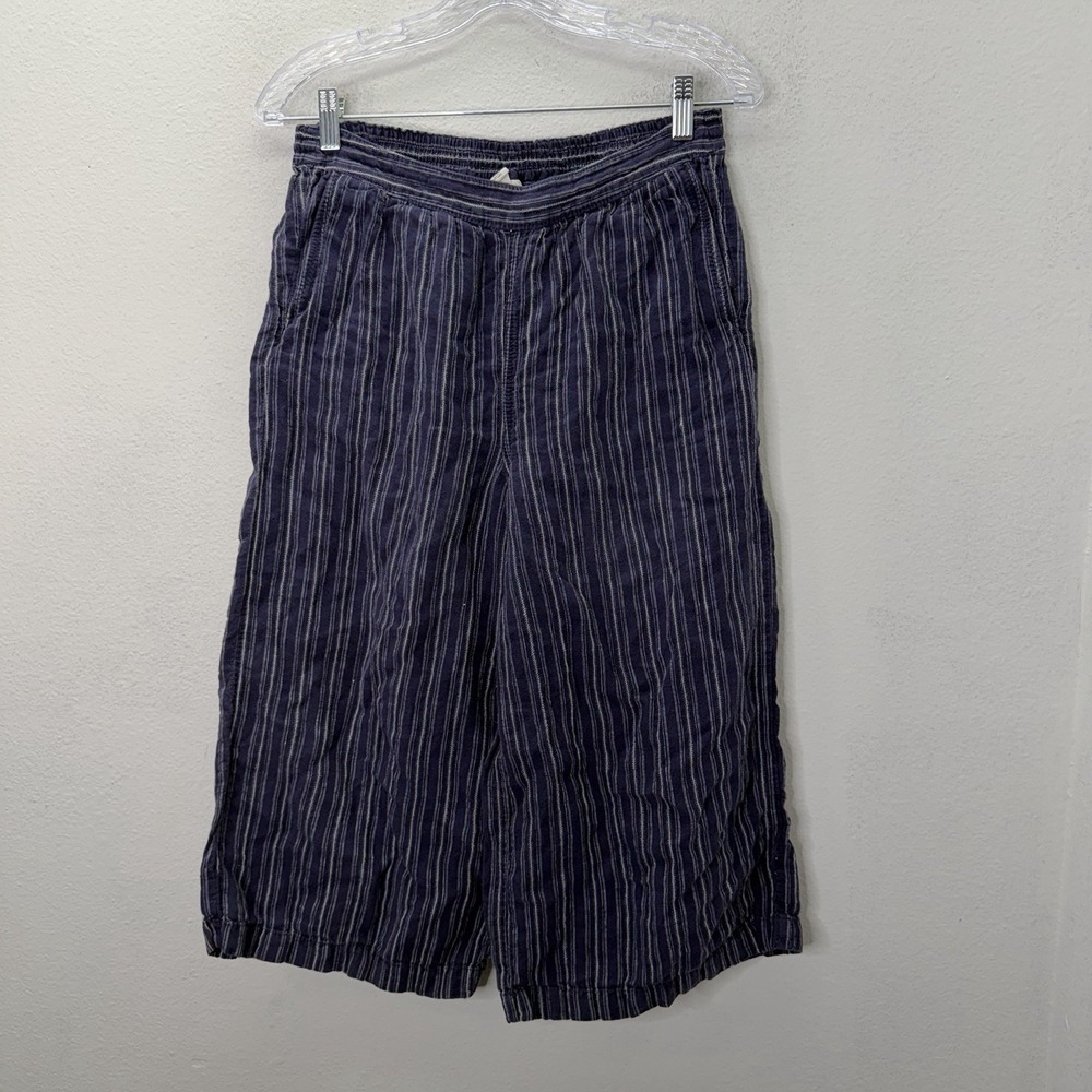 Caslon 100% Linen Cropped Wide Leg Striped Pants Women's XS pull On Stretch